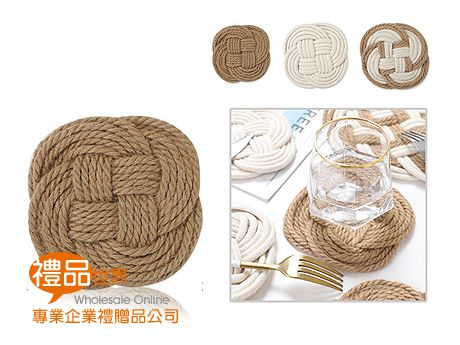 中國結造型棉麻杯墊(圓)