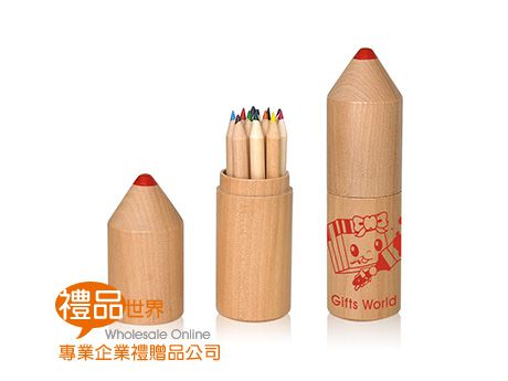 木鉛筆筒12色鉛筆