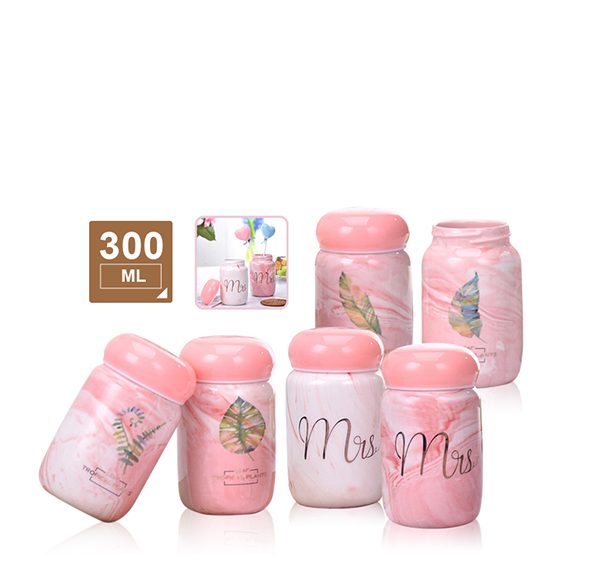 粉色大理石花紋陶瓷杯300ml