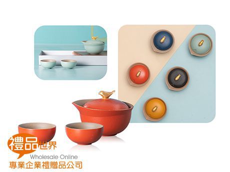 五彩喜鵲陶瓷茶具禮盒組